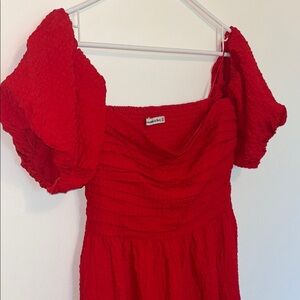 Elegant Red Puff Sleeve Dress